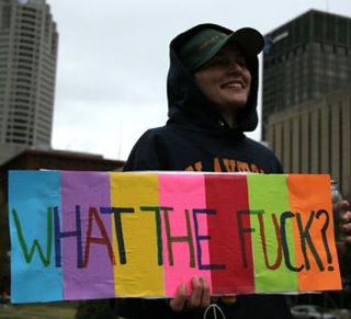 I couldn't agree more with this seemingly lone protester against Prop 8